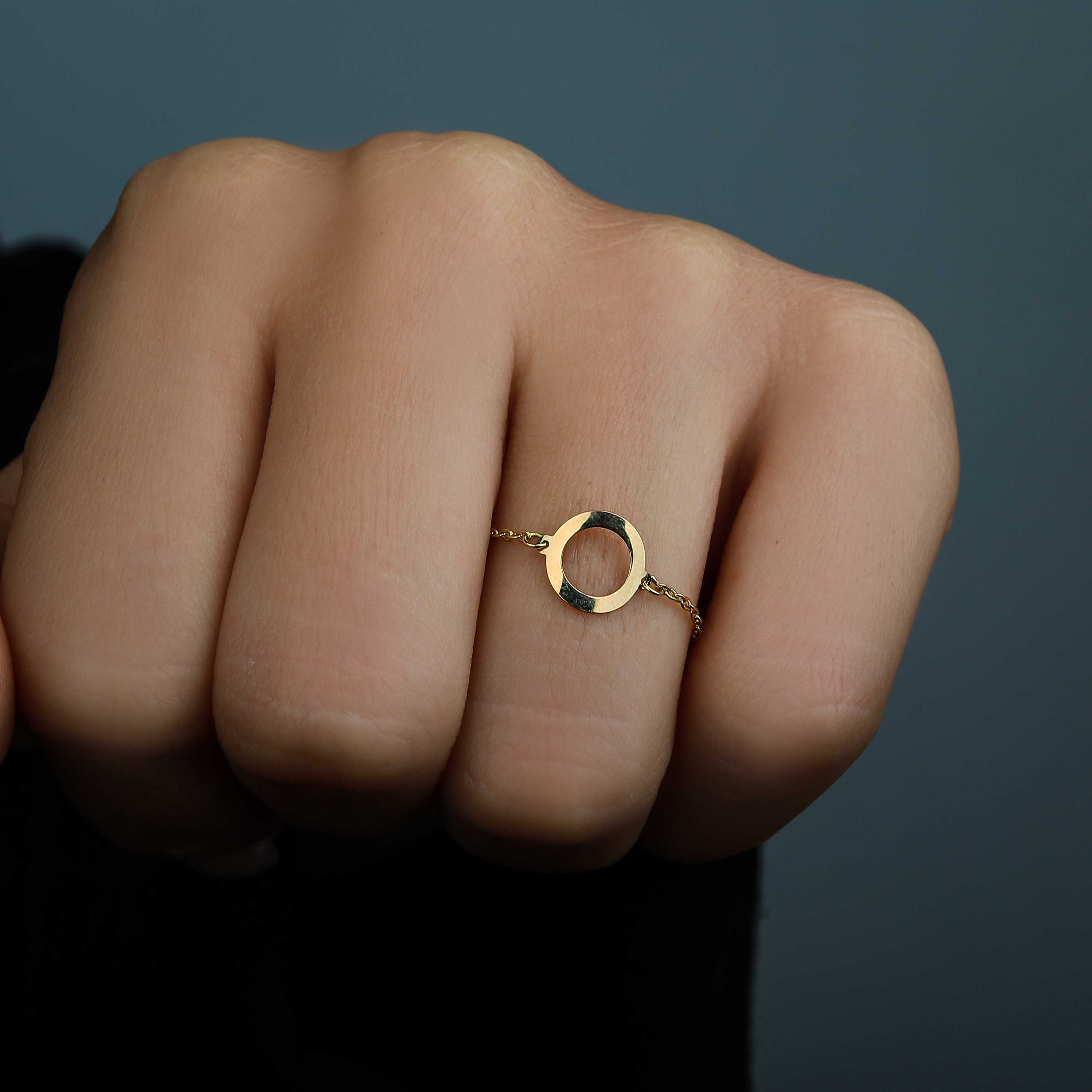 18k gold chain ring, Turkish made - (H-1247)